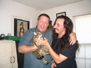 Nathan Stout and Chris McGinty pose with Judy in Fort Worth Texas